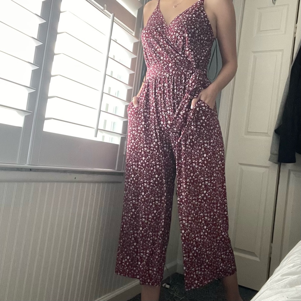 Kaileigh Rica Knit Crop Jumpsuit- Red Floral